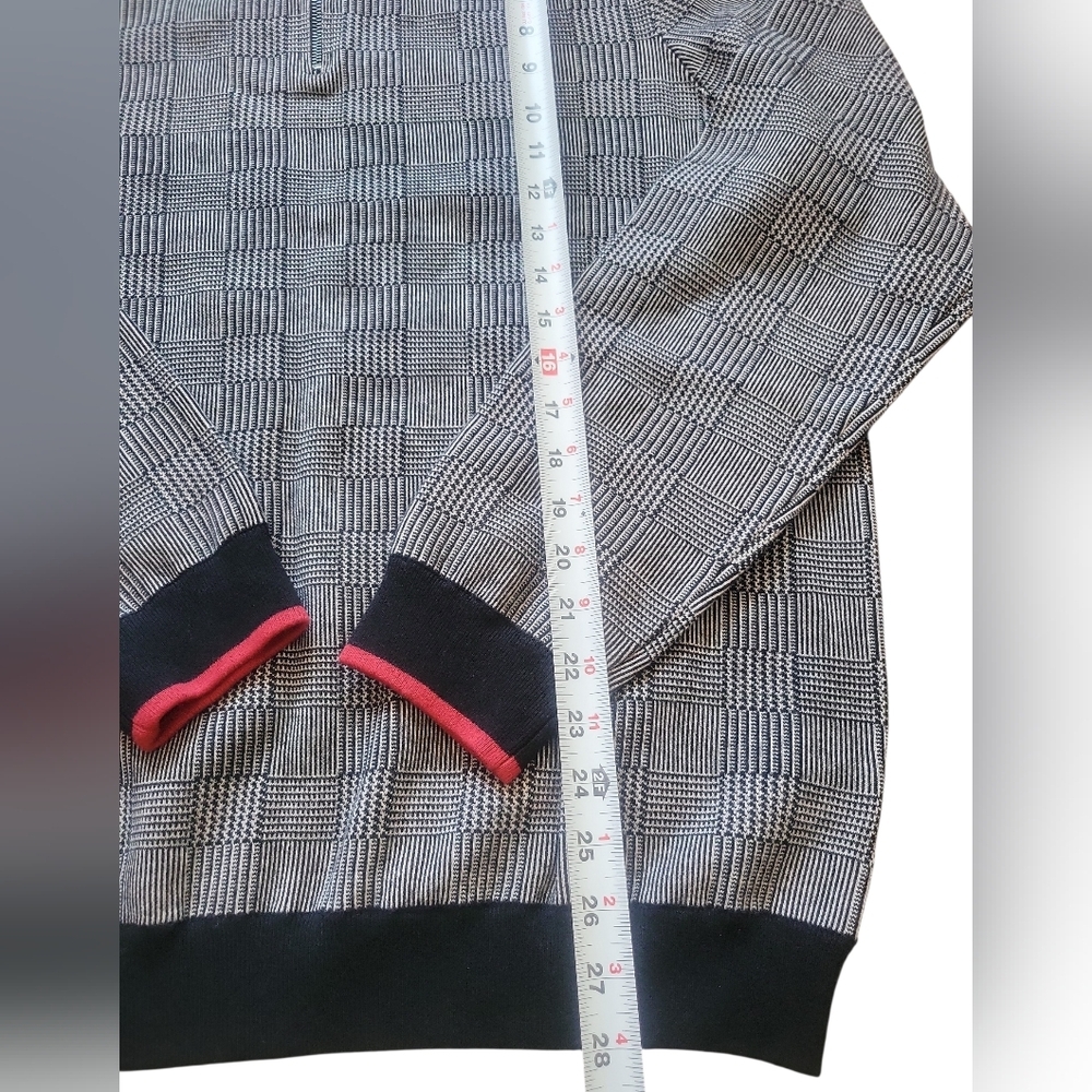 Paul Fredrick Black and Gray Checkered Quarter Zip Mock Neck Sweater - Picture 9 of 9